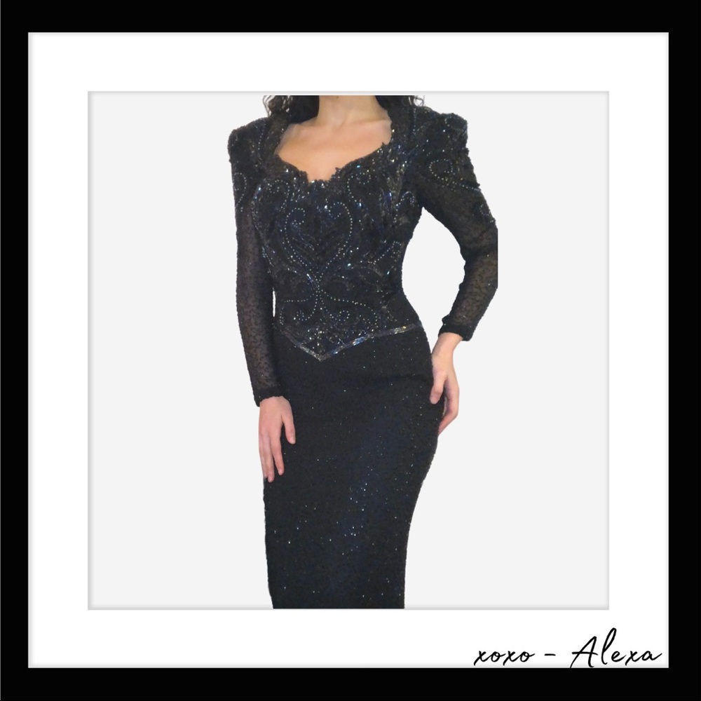 Vintage Handmade Landa Beaded Silk Long-Sleeve Gown